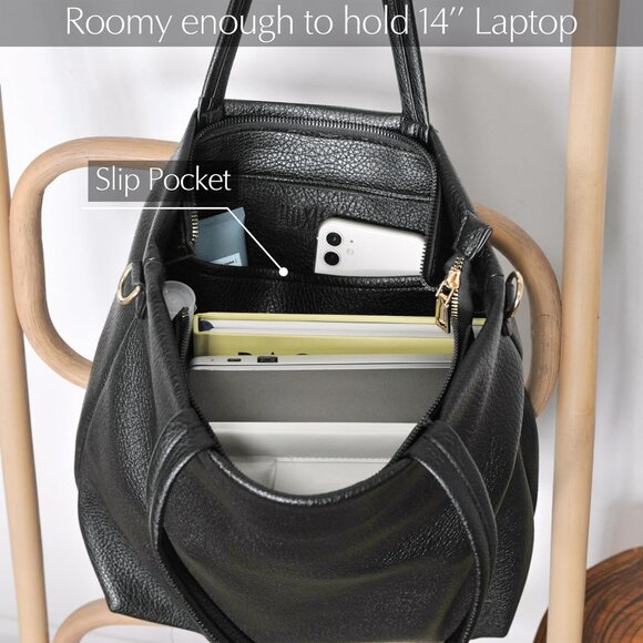 Women's Vegan Leather Tote Bag with Removable Shoulder Strap Large Capacity - Picture 4 of 7